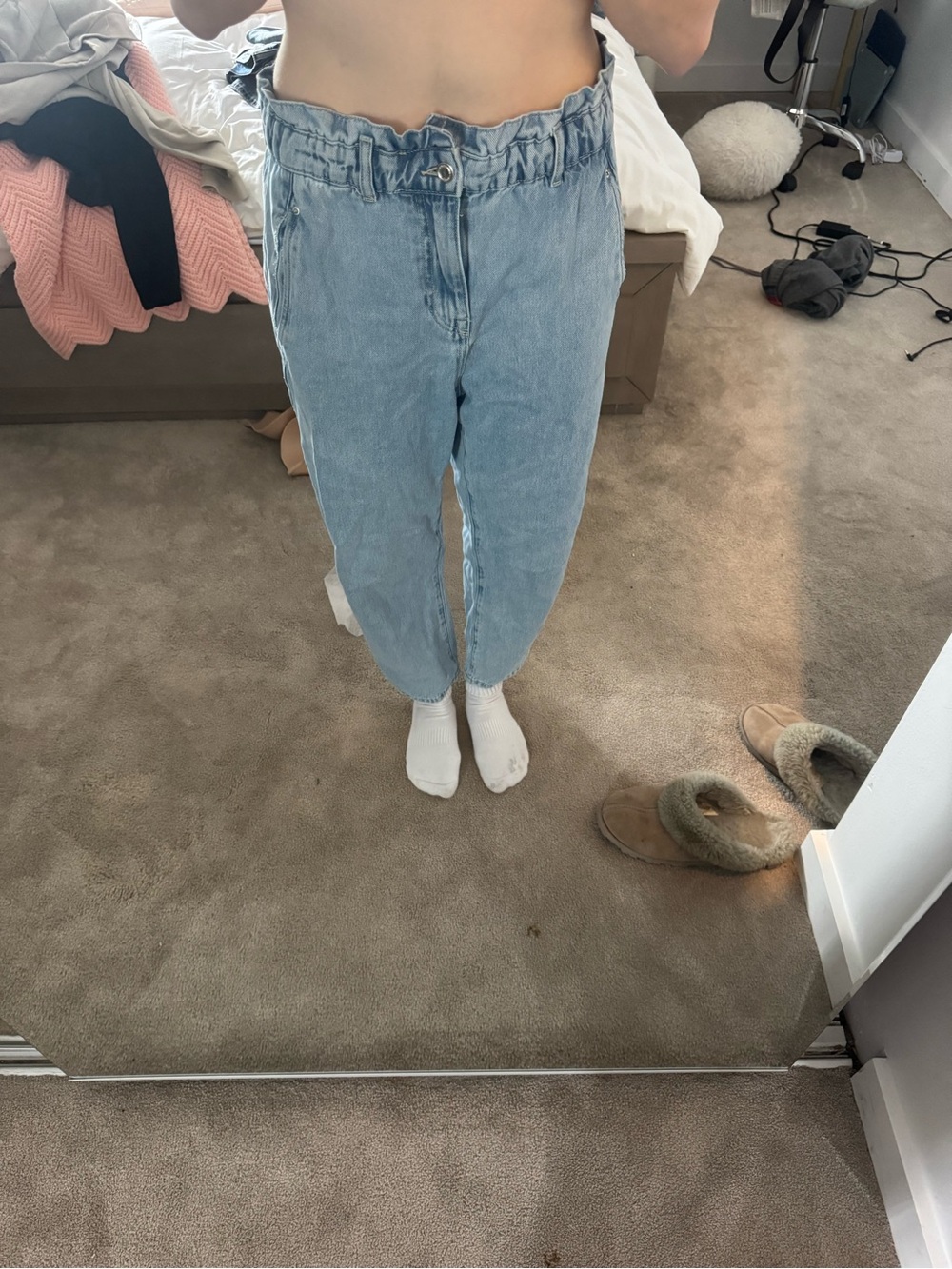 Zara Light Blue Paperbag Waist Boyfriend Jeans